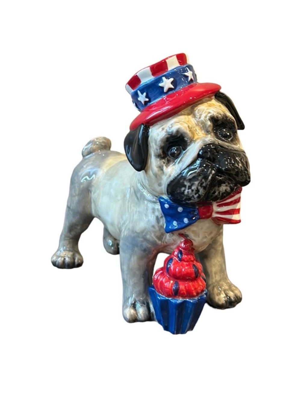 Blue Sky Clayworks PATRIOTIC 4TH OF JULY New Americana Bulldog Pug With Cupcake